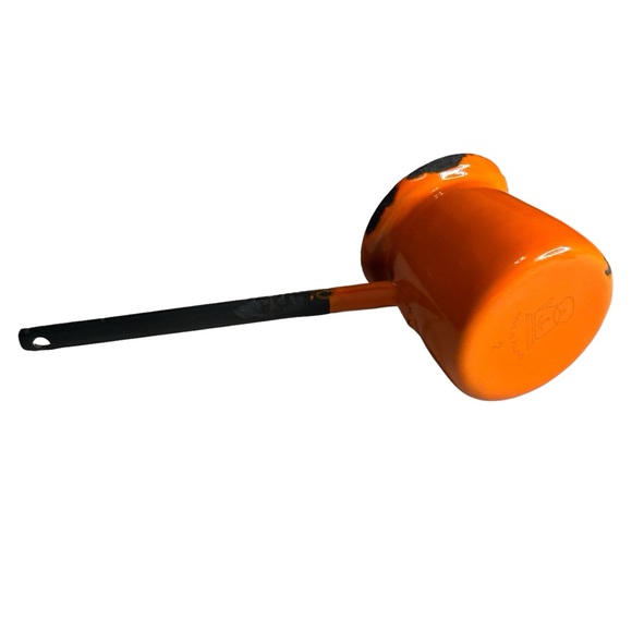 Vintage Enamelware Melting Pot Orange White Distressed 2.4”x2.4” Handle is 4.7” - Picture 6 of 10